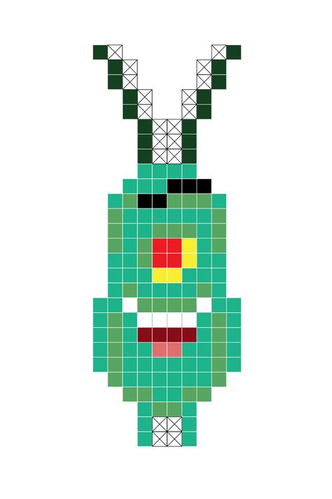 Plankton Perler Beads, Pixel Art Cartoon Characters, Hama Art, Graph Paper Designs, Pixel Beads, Pearl Beads Pattern, Melty Bead Patterns, Fuse Bead Patterns, Hama Beads Design