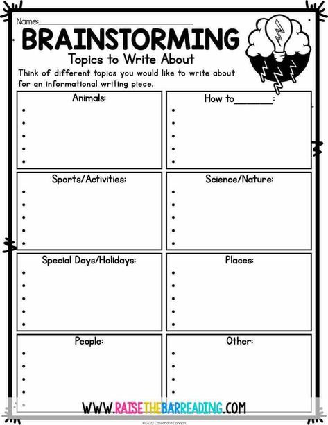 Brainstorming topics graphic organizers for elementary students in informational writing or nonfiction writing Graphic Organizers For Expository Writing, Brainstorming Writing Ideas, Writing Brainstorming Graphic Organizers, Brainstorming Ideas Creative Writing, Writing Brainstorming, Informational Writing Graphic Organizer, Teaching Informational Writing, Teaching Third Grade Reading, Brainstorming Graphic Organizer