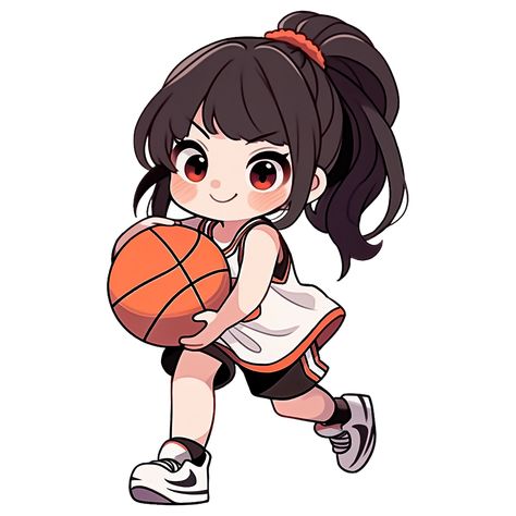 Kawaii Basket, Kawaii Basketball, Basketball Doodle, Basketball Illustration, Girl Basketball, Basketball Clipart, Basketball Girl, Simplistic Wallpaper, Basketball Anime