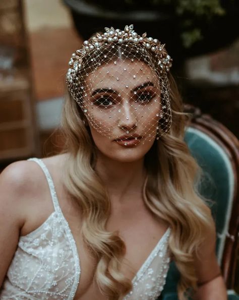 Haley Bieber, Bridal Headpiece Vintage, Cage Veil, Bridal Birdcage Veils, Veil Crystal, Pearl Bridal Headpiece, Wedding Birdcage, Veil Headpiece, Birdcage Veil