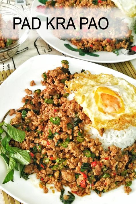 Kra Pow Chicken, Pad Krapow Gai, Pad Ga Prow, Ground Pork Thai Recipes, Pad Ka Pow, Thai Rice Dishes, Pad Kra Pow Recipe Thai Basil Chicken, Pad Kaprow Thai Basil, Pad Ka Prao Recipe