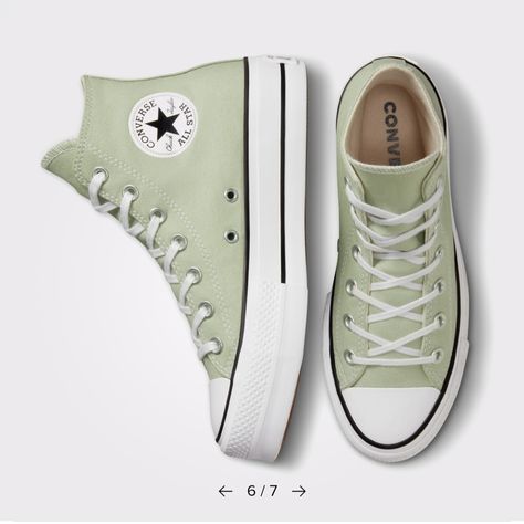 Sage Green Converse, High Top Platform Converse, Cute Converse Shoes, Platform Chucks, Shoe Converse, Womens High Top Shoes, Cute Converse, Shoes For School, Chuck Taylor All Star Lift