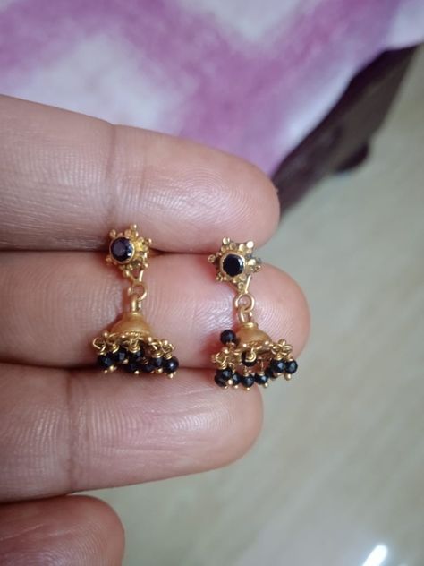 3 Grams Gold Earrings Indian Latest, Nallapusalu Earrings, Black Beads Earrings Indian Gold, Black Earrings Indian, Black Bead Earrings Gold, Black Beads Ear Rings Gold, Gold Earrings For Kids, Simple Gold Earrings, Gold Jewelry Outfits