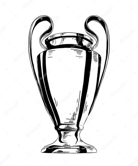 Trophy Tattoo, Trophy Drawing, Champion Tattoo, Real Madrid Champions League, Football Tattoo, Champions League Trophy, Cup Tattoo, Champions Leauge, Football Cups