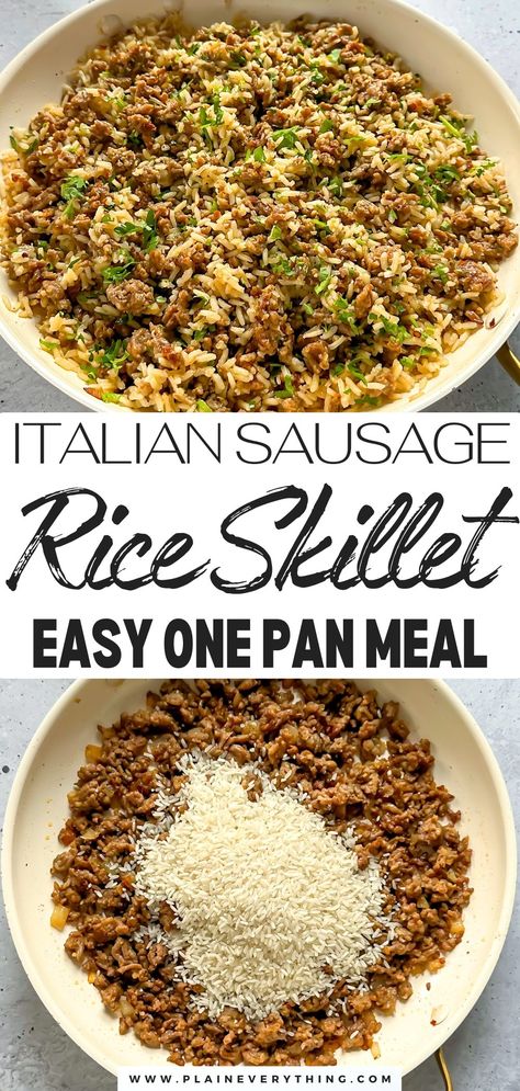 My Italian sausage rice recipe is a family favorite! It’s an easy, one-pan meal that’s ready to go in about 30 minutes and perfect for meal prep! Italian Sausage Rice, Italian Rice Recipes, Pork Sausage Recipes Dinner, Ground Pork Sausage Recipes, Ground Italian Sausage Recipes, Sausage Crockpot Recipes, Ground Sausage Recipes, Rice Recipe Easy, Pork Sausage Recipes