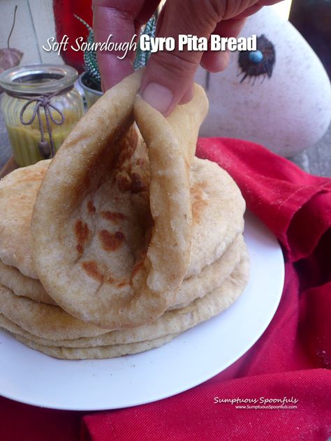 Soft Sourdough Gyro Pita Bread | #flatbread #pitabread #gyro Sourdough Greek Pita Bread, Discard Pita Bread, Sourdough Pita Bread Recipe, Sourdough Pita Bread, Sourdough Pita, Gyro Sandwich, Soft Flatbread, Sourdough Flatbread, Greek Pita Bread