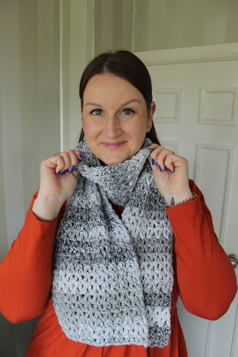 Simple Free Double Crochet V-Stitch Scarf Pattern V Stitch Crochet Scarf Free Pattern, V Stitch Crochet Scarf, Crochet V Stitch Scarf, Double Crochet Scarf Pattern Free, Free Crochet Scarf Patterns Easy, Double Crochet Scarf, Crochet V Stitch, Free Crochet Scarf Patterns, Free Crochet Scarf