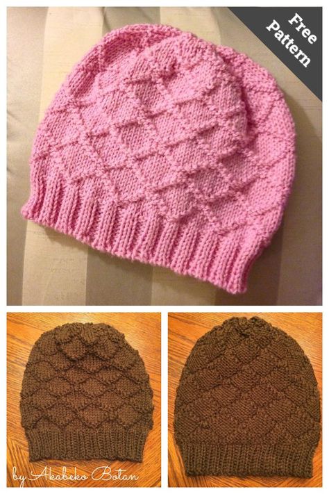 7 The Diamond Hat Free Knitting Pattern Knitted Hat Patterns Free Women, Knitting Patterns Hats Women, Chemo Caps Pattern, Cable Knit Hat Pattern, Hat Free Knitting Pattern, Fall Knitting Patterns, Girls Knit Hat, Beanie Knitting Patterns Free, Knit Beanie Pattern