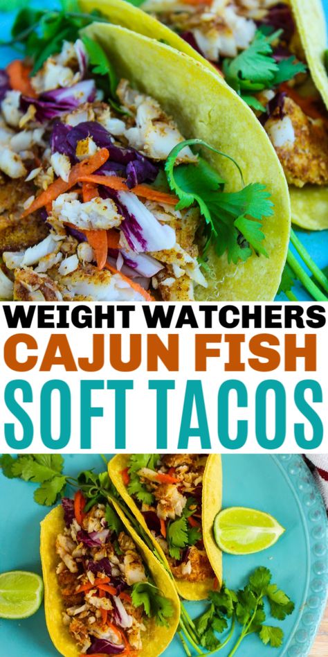 These Weight Watchers Cajun Fish Soft Tacos are made with Tilapia and are only 3 Freestyle SmartPoints for 2 tacos! This is a quick and easy WW recipe. #ww #weightwatchers #fish  via @sweeterbydesign Ww Fish Tacos, Ww Fish Tacos Weight Watcher Recipes, Ww Tilapia Recipes, Weight Watchers Tilapia Recipes, Ww Fish Recipes, Weight Watchers Fish Recipes, Tilipa Recipes, Ww Tacos, Cajun Fish