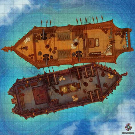 Dnd Naval Battle Map, Pirate Ship Battlemap, Dnd Spelljammer Ship, Ship Battlemap Dnd, Dnd Water Map, Ship Maps Dnd, Dnd Ship Map, Ship Battle, Fantasy Dungeon