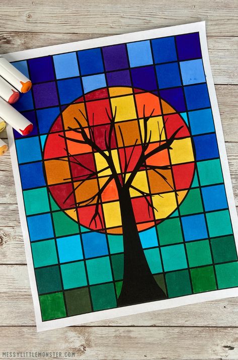 Cool Trees, Cute Art Projects, Colorful Art Projects, معرض فني, Grid Art, Warm And Cool Colors, Cool Art Projects, Easy Doodle Art, Sopot