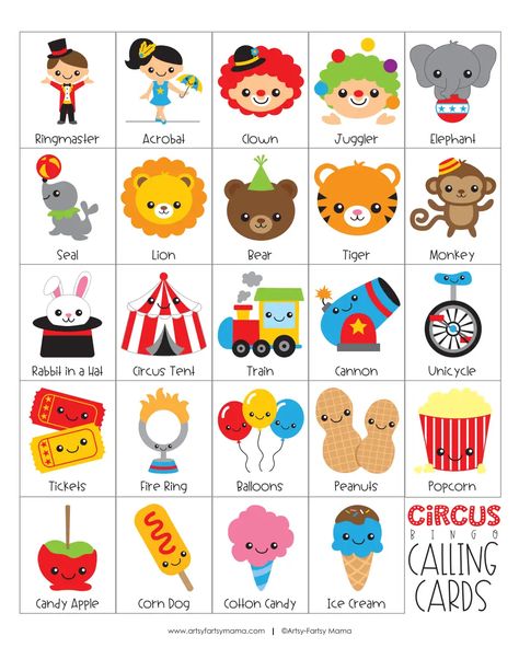 Circus-Bingo-Blank-Set.pdf - Google Drive The Circus Preschool, Circus Bingo Free Printable, Circus Preschool Activities, Circus Elements, Circus Games, Peanut Popcorn, Circus Activities, Circus Game, Carnival Activities