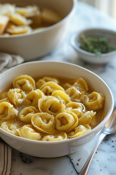 This revamped version of the classic Tortellini in Brodo takes a delightful twist, adhering to both the Silver Fork Gluten-Free ethos and the Whole Health Flexi-Plan diet. By utilizing a hearty and nutritious bone broth and a gluten-free pasta, we've created a sumptuous dish that doesn't just satisfy your Italian cuisine cravings but does so in a health-conscious manner. Perfect for those seeking to enjoy traditional flavors without gluten. Pasta Broth Soup, Bone Broth Pasta, Gluten Free Tortellini, Gluten Free Pasta Dough, Tortellini In Brodo, Gluten Free Soup Recipes Glutenfree, Dairy Alternatives, Types Of Flour, Pasta Dough