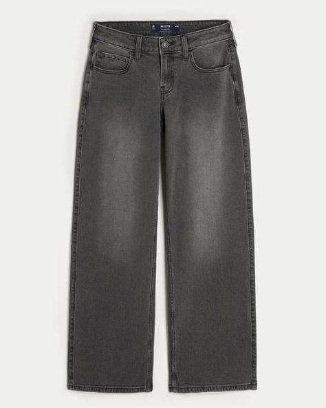 Women's Low-Rise Washed Black Baggy Jeans | Women's | HollisterCo.com Black Baggy Jeans, Low Rise Baggy Jeans, Comfortable Jeans, Low Rise Jeans, Baggy Jeans, Low Rise, Stretch Denim, Womens Bottoms, Black Jeans