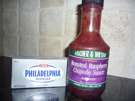 Raspberry Chipolte Over Creme Cheese        Pour the Raspberry Chipolte Over an 8-oz. Block of Creme Cheese.  Serve with Triscuits, etc. Raspberry Chipotle Dip, Chipotle Dip Recipes, Green Chile Dip, Best Dips, Chipotle Dip, Raspberry Chipotle Sauce, Super Bowl Dips, Cream Cheese Appetizer, Cream Cheese Dips