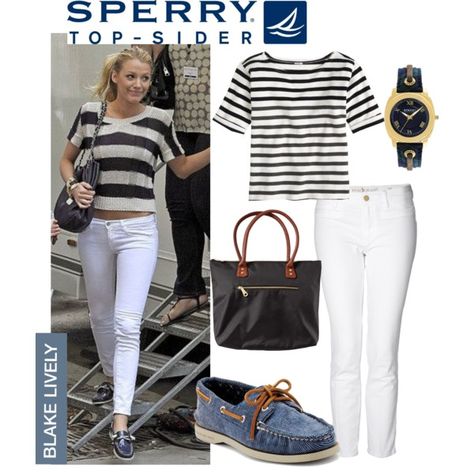 Sperry Top-Sider: Blake lively by mplusk on Polyvore featuring J.Crew, MiH Jeans, Sperry Top-Sider, Old Navy, sperry and CelebrityStyle Sperry Outfit, Dress Smart, Sport Chic Style, Sport Chic, Sperry Top Sider, Top Sider, Women Outfits, Blake Lively, Chic Fashion