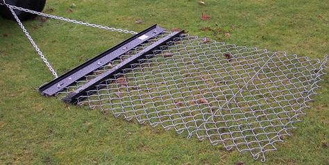 Chain link drag mat towed behind a small tractor Pasture Drag Diy, Diy Pasture Drag, Lawn Tractor Trailer, Equestrian Properties, Food Plots For Deer, Garden Tractor Attachments, Manure Spreaders, Yard Tractors, Diy Driveway