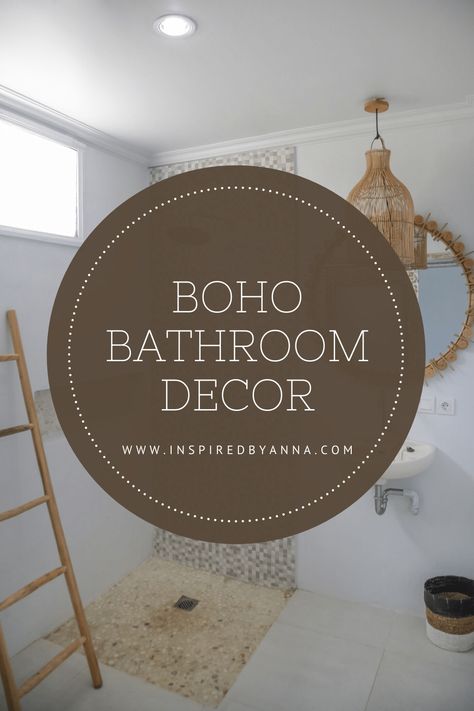 Boho Bathroom Decor - 20 Amazing Pieces - Inspired by Anna Boho Themed Bathroom, Small Boho Bathroom, Bathroom Ideas Boho, Rustic Boho Bathroom, Funky Bathroom Ideas, Boho Chic Bathroom Decor, Bohemian Bathroom Ideas, Home Bathroom Ideas, Boho Bathroom Rugs