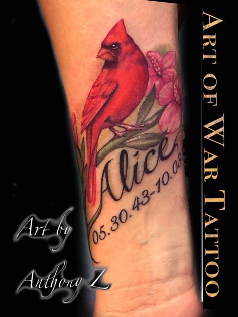 Red Cardinal Memorial Tattoo, Cardinal Tattoo Memorial Mom, Cardinal Tattoo Memorial Grandmothers, Plumeria Tatoos, Cardinal Memorial Tattoo, Suga Tattoo, Grandfather Memorial Tattoos, Red Cardinal Tattoo, Cardinal Tattoo Memorial