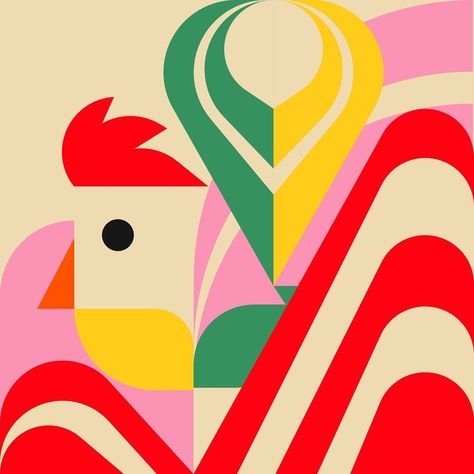 Jen Du 🦄 Illustrator Artist on Instagram: “Geometric Abstract Rooster 🐓 . . . . . . . #rooster #roosters #chicken #animalillustration #illustrationartists #illustrator…” Abstract Chicken Art, Rooster Geometric, Geometric Chicken, Rooster Illustration, Pride Art, Art 2023, Rooster Art, Petting Zoo, Animal Illustrations