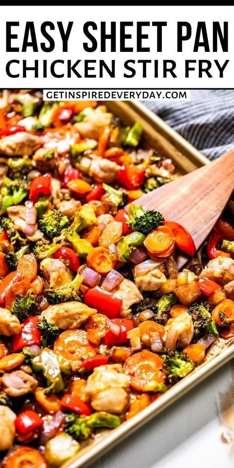 Sheet Pan Stir Fry Chicken, Healthy Easy Sheet Pan Dinners, Dairy Free Stir Fry, Stir Fry Recipes Veggie, Gluten Free Chicken Stir Fry, Sheet Pan Stir Fry, Simple Stir Fry Recipe, Honey Garlic Chicken And Veggies, Easy Stir Fry Recipes