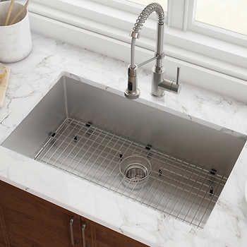 KRAUS Undermount Single Bowl Stainless Steel Kitchen Sink | Costco Deep Sink, Undermount Sinks, Tuscan Kitchen, High End Kitchens, Single Bowl Sink, Stainless Steel Sink, Steel Kitchen Sink, Single Bowl Kitchen Sink, Single Basin