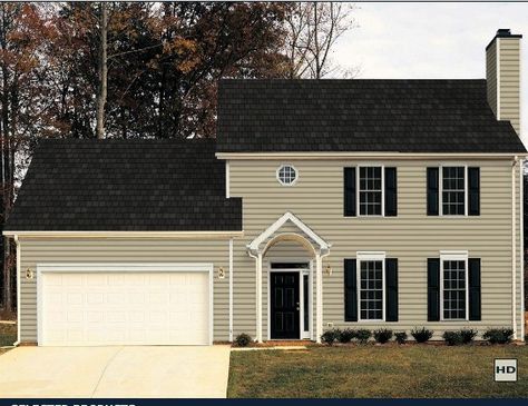 Certainteed vinyl siding Savannah Wicker siding color Certainteed Vinyl Siding, Red Door House, Roofing Styles, Blue Siding, Gray House Exterior, Red Front Door, Black Shutters, Siding Colors, Metal Roofing