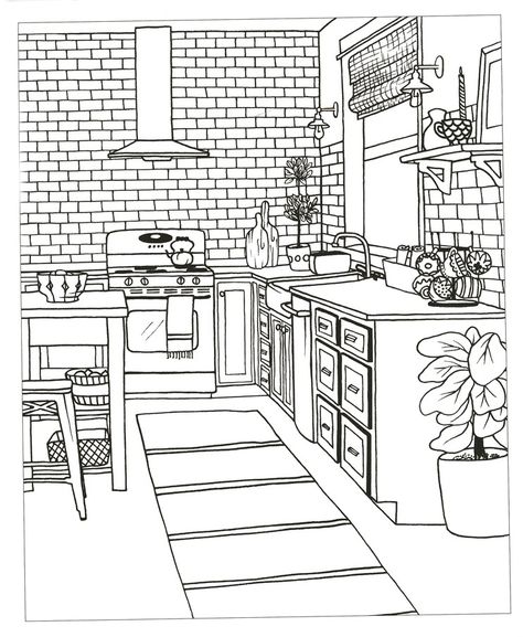 The Inspired Room Coloring Book: Creative Spaces to Decorate as you Dream Room Colouring Pages, Coloring Pages Room, Coloring Pages Interior, Interior Design Coloring Pages, Interior Coloring Pages, Room Coloring Pages, Illustration For Kids, Book Creative, House Colouring Pages