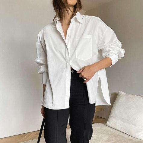 F00193646-102 Loose Button Down Shirt Outfit, Best White Button Down Shirt For Women, White Shirt Outfit Women, Button Down Shirt Outfit Casual, White Button Down Outfit, Outfit Minimalist, Body Lingerie, Fit Clothes, Oversized Button Down Shirt