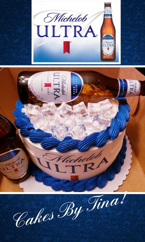 Michelob ultra birthday cake!! Micalobe Ultra Beer Cake, Michelob Ultra Party Ideas, Ultra Beer Cake, Michelob Ultra Beer Cake, Michelob Ultra Cake, Beer Cakes For Men, Birthday Cake Beer, Beer Bottle Cake, Mr Onederful Birthday Party Ideas