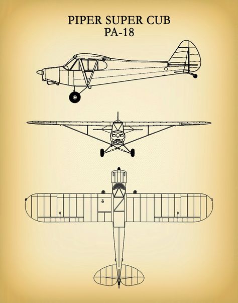 The Piper PA-18 Super Cub is a two-seat, single-engine monoplane. Introduced in 1949 by Piper Aircraft, it was developed from the Piper PA-11, and traces its lineage back through the J-3 to the Taylor E-2 Cub of the 1930s. In close to 40 years of production, over 9,000 were built. Super Cubs are commonly found in roles such as bush flying, banner towing and glider towing. All patent artwork and illustrative drawings have been specially designed to create a one-of-a-kind piece of art that can be Aviation Study, Helicopter Drawing, Bush Flying, Pilot Decor, Aviation School, Cubs Poster, Flying Banner, Piper Cub, Plane Drawing