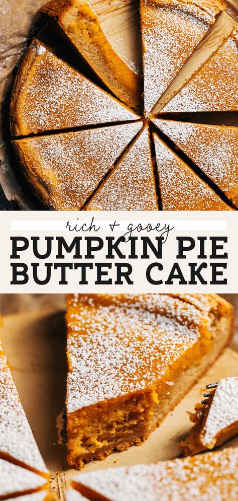 This pumpkin pie cake is a fun way to elevate your pumpkin Thanksgiving dessert! It combines creamy pumpkin pie filling with a rich spice cake crust. #pumpkincake #pumpkinpie #buttercake #pumpkinspice #butternutbakery | butternutbakeryblog.com Pumpkin Butter Pie, Spicy Pumpkin Pie Recipe, Fancy Pumpkin Pie, Pumpkin Pie Cake Recipe, Pumpkin Butter Cake, Pumpkin Gooey Butter Cake, Best Chocolate Chip Muffins, Pumpkin Pie Crust, Thanksgiving Desserts Pumpkin