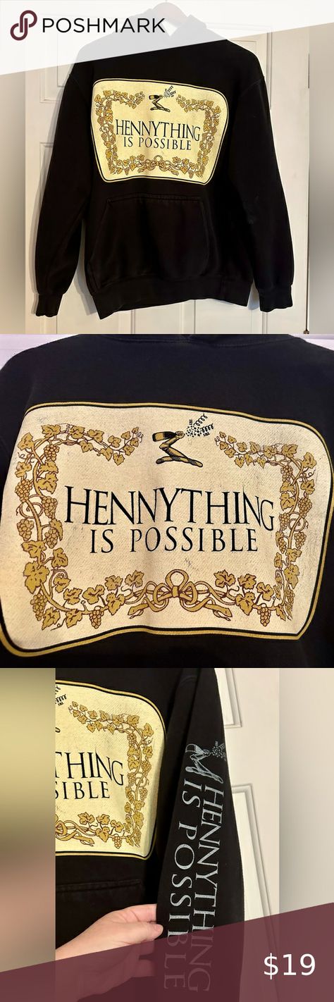 Hennything Is Possible Hoodie Men's Medium Black Sweatshirt Hennessy Hennything Is Possible, Black Sweatshirt, Hoodies Men, Writing, Signs, Sweatshirts, How To Wear, Quick Saves, Black