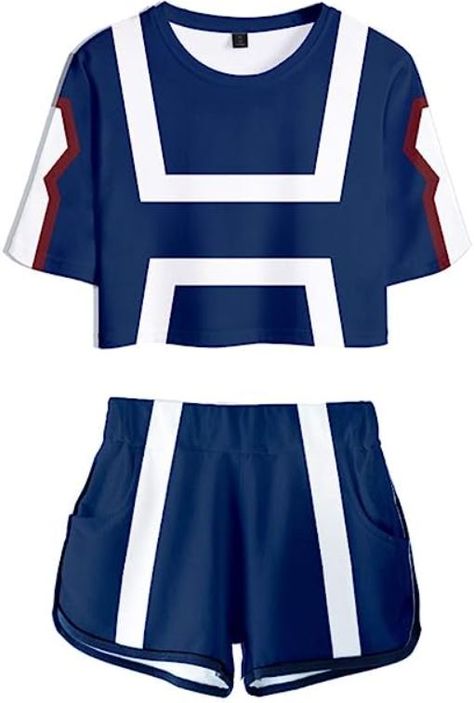 Affordable MHA U.A. High Gym Training Uniform 2 piece set made of polyester and spandex. Comes with crop top and matching shorts. Great for lounging and wearing to anime conventions like Comic Con, Anime Expo, and can even be worn as a Halloween costume. Perfect for MHA themed parties and events. Click on link to view item! My Hero Academia Cosplay, Training Suit, Suit Cosplay, Outfits Mit Shorts, Summer Shorts Outfits, Crop Top Set, Crop Top And Shorts, Short Sleeve Cropped Top, Casual Clothes