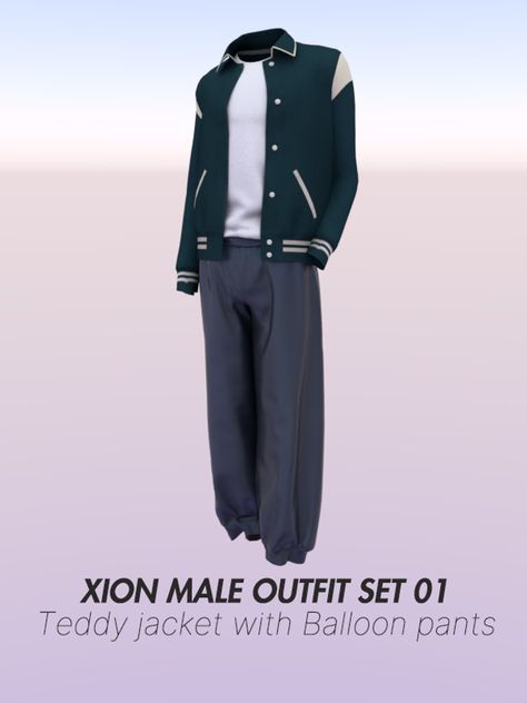 Male outfit set 01_Teddy jacket with Balloon pants | XION on Patreon Sims 4 Cc Female, Four One Direction, Sims 4 Men Clothing, Male Outfit, Sims 4 Male Clothes, The Sims 4 Skin, Sims 4 Game Mods, Sims 4 Body Mods, Tumblr Sims 4