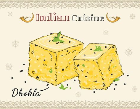 Gujarati Food Illustration, Dhokla Illustration, Garvi Gujarat Drawing, Honey Drawing, Barcode Tattoo, Plate Drawing, Memories Art, Childhood Memories Art, Inktober 2024