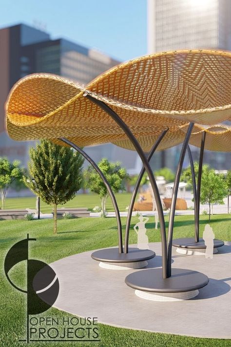 Parametric Gazebo in public space. Concept Ideas by Open House Designs! Pavilion Architecture Public Spaces, Organic Pavilion, Landscape Pergola, Design Taman, Rooftop Pavilion, Sitting Area Design, Modern Pergola Designs, Landscape Architecture Plan, Modern Gazebo