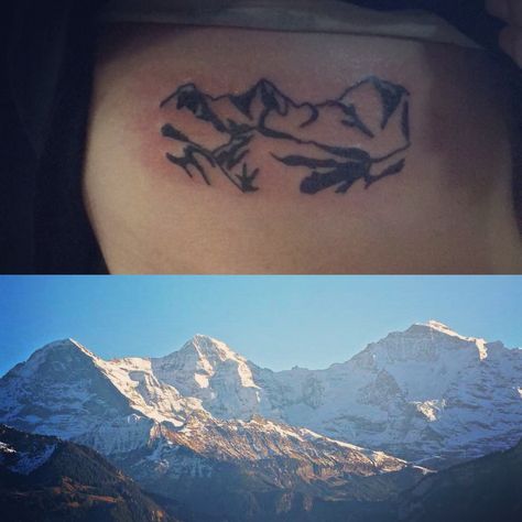 Backpacking the Jungfrau region in Switzerland was the best experience of my life, and now I can see it everyday! Thanks for the new tattoo @tattoos_by_panda_sic ! Alps Tattoo, Switzerland Backpacking, Switzerland Tattoo, New Tattoo, Swiss Alps, Sport Motivation, Maple Leaf Tattoo, New Tattoos, Travel Journal