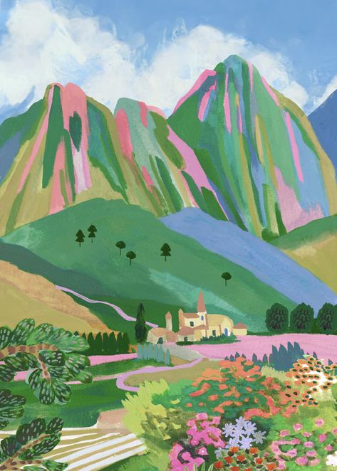 The Dolomites/ Travel Illustration / Art Print / A5, A4, A3, A2 / Wall Art / Birthday / Housewarming Gift / Anniversary - Etsy.de Mountain Illustration, Colorful Mountains, Rainbow Mountain, The Dolomites, Colourful Art, Travel Illustration, Art Birthday, Paint And Sip, Landscape Illustration