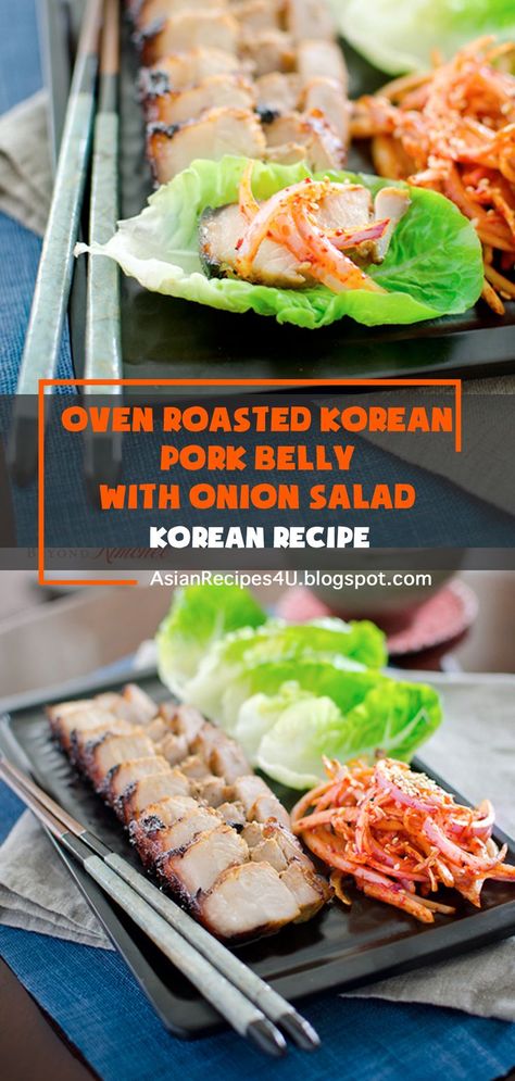 It is inexpensive, easy to cook with, and delicious. We call this layered belly part of pig, “Samgyupsal, 삼겹살”. There are two most popular ways to enjoy this delicious pig in Korea. #Korean #Recipes #Salad Korean Pork Belly, Korean Pork, Korean Recipes, Onion Salad, Healthy Appetizers, Oven Roast, Sharing Board, Pork Belly, Ground Beef Recipes