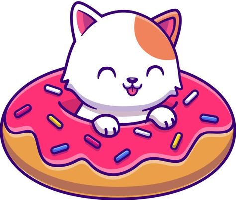 Cute Cat With Doughnut Balloon Cartoon Vector Illustration - Icons by Canva Doughnut Cartoon, Balloon Cartoon, One Design, Cute Cat, Vector Illustration, Balloons, Canvas