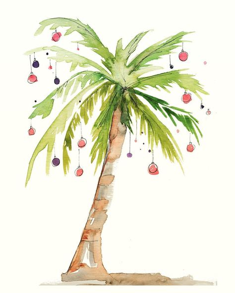 Palm Tree Christmas Cards, Palm Tree Christmas, Tree Christmas Cards, Palm Tree Illustration, Beach Christmas Card, Christmas Palm Tree, Painted Christmas Cards, Aussie Christmas, Florida Christmas