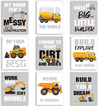 Amazon.com: Set of 9 Construction Trucks Inspirational Quote Art Print Transport Vehicle Motivational Phrases Wall Art Poster Nursery or Kids Room Decoration Unframed, 8 x 10 Inch: Posters & Prints Construction Room Decor, Boys Construction Room, Construction Room, Truck Room, Wall Phrases, Construction Trucks, Poster Nursery, Quote Art Print, Inspirational Quotes Posters