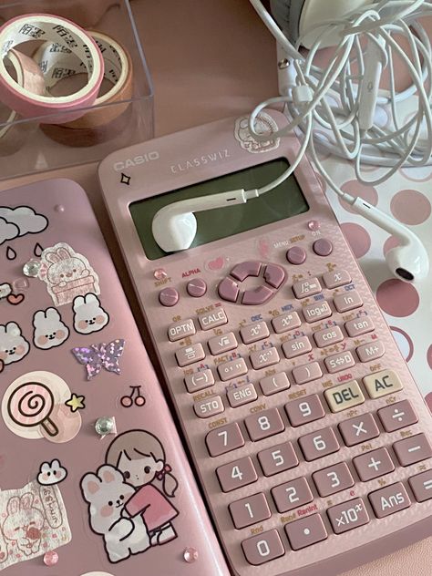 Pink Casio Calculator, Coquette Calculator, Pink Calculator Aesthetic, Calculator Aesthetic, Aesthetic Calculator, Pink Calculator, Cute Calculator, Pink Academia, Coquette Kawaii