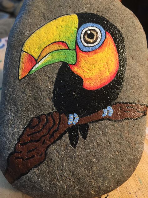 Animal Rock Painting Ideas, Toucan Art, Rock Animals, Painted Rock Animals, Rocks Painted, Stone Art Painting, Painted Rocks Kids, Rock And Pebbles, Painted Rocks Craft