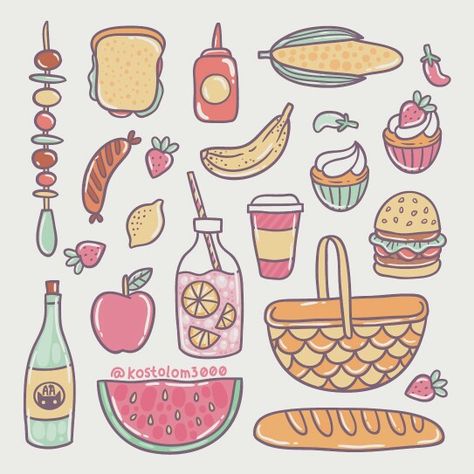 #picnic #hamburger 🍔 #cheeseburger #lemonade #watermelon🍉 #summer ☀☁🌈 #summertime #coffee #cappuccino ☕ #food #picnicfood #photooftheday #picnicday  #foodlover #instafood #vector #vectordrawing #vectorart #illustrationart #illustrator #illustrationoftheday #illustrationgram #vectorgraphics #artwork  #art_we_inspire #illustration #illustrator #drawing #kostolom3000 #annaalekseeva Bbq Banana, Coffee Apple, Drawn Food, Chibi Marvel, Picnic Inspiration, Food Clipart, Picnic Food, Picnic Foods, Journals & Planners