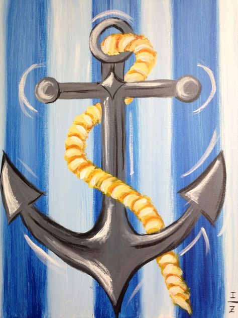 Anchor Painting Ideas, Anchor Canvas Paintings, Night Canvas Painting, Anchor Painting, Butler Art, Anchor Art, Card Painting, Free Motion Quilting Patterns, Tropical Painting