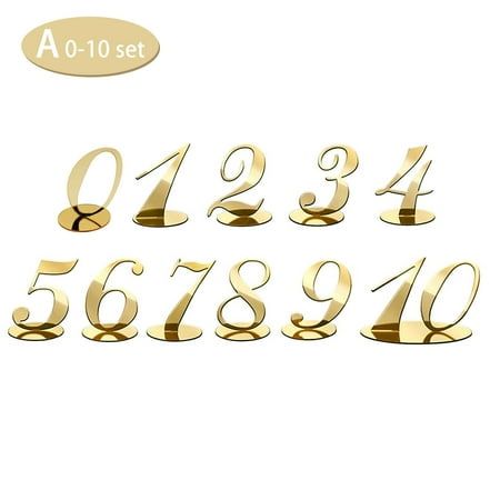 Description: Material: Plastic Size:8.5*6*0.15cm/3.32*2.34*0.06inches Color:gold 1.One Set: the package comes with10 sets of wedding gold table numbers, including 10 numbers and 10 bases, numbered 1-10 and 11-20, which can meet your daily use needs; 2 x 8 cm, and the digital height is about 3.3 inches 2.Exquisite design: designed with double-sided mirror, these wedding reception table numbers are made of environmentally friendly plastic, modern and elegant, making your wedding party more elaborate, which will bring you and your guests a different experience. 3.Freestanding Displays: In order to avoid breakage of these gold wedding table numbers, the numbers and bases need to be assembled by you; What's more, the bases come with slot design so you can install them easily, no glue needed. 4. Tall Table Numbers, Reception Aesthetic, Wedding Seating Table, Small Chalkboard Signs, Wedding Table Name Cards, Gold Table Numbers Wedding, Wedding Party Centerpieces, Table Number Stands, Wooden Table Numbers