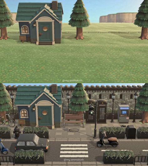 Acnh Villagers Homes City, Acnh Villager Home Exterior, Acnh Hhp Exterior City, Acnh Citycore Villager Houses, Acnh City House, Animal Crossing Happy Home Paradise Exterior, Acnh House Exterior Ideas City, Hhp Exterior Ideas, Acnh Happy Home Paradise Ideas Exterior