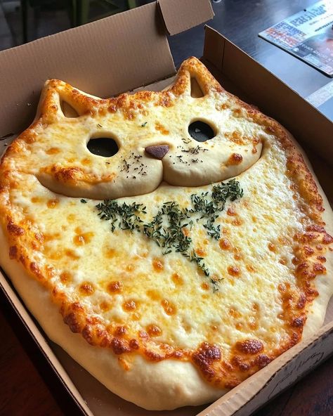 Meow pizza Cat Kingdom, Cat Pizza, Shaped Pizza, Goat Cheese Pizza, Pizza Topping, Pizza Shapes, Unique Pizza, Pizza Cat, Pizza Day